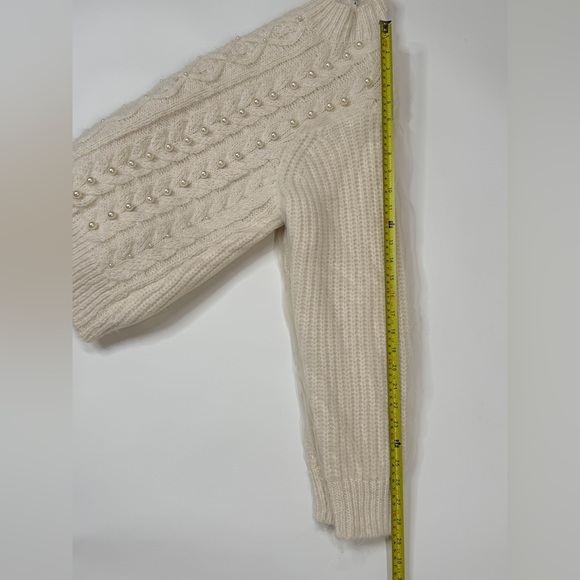 Pearl Cable Knit Sweater Tulle Puff Long Sleeves Top Blouse Relaxed Fit Jumper - Picture 14 of 17